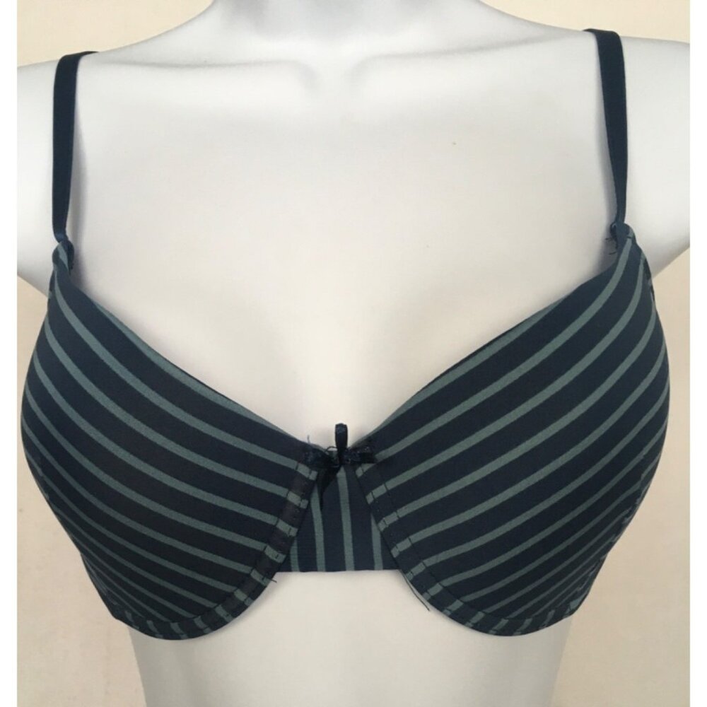Kmart Bra Women Size 36B Navy Blue and Blue Stripe Underwire Lightly Padded